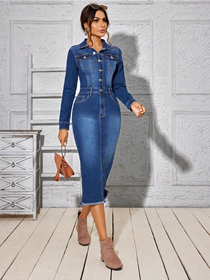 SHEIN LUNE Slim Fit Denim Dress With Back Slit