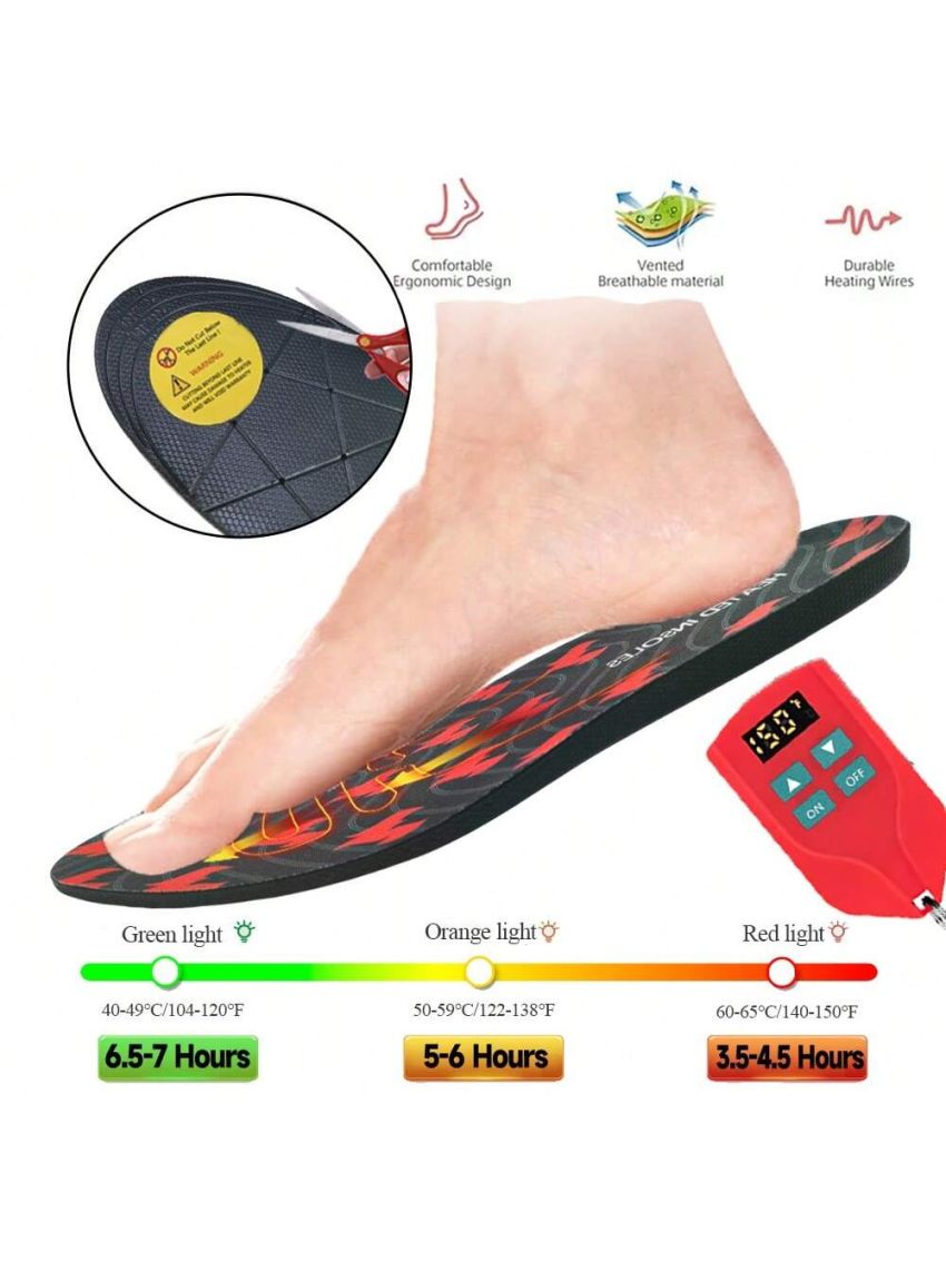Electric Heated Insoles USB Rechargeable Adjustable Temperature Heated Shoes Soles Winter Foot Warmers for Men Women with Remote