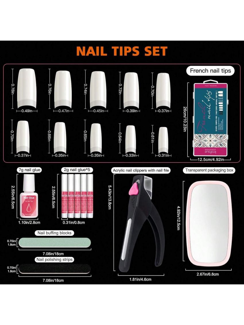 krofaue Half Cover False Nails Tips Set 1000pcs French Style Nail Tips Kit with Nail Gel, Clipper, Nail File Strips and Mini UV Nail Lamp with Box for Nail Tips Art Salons and Home DIY
