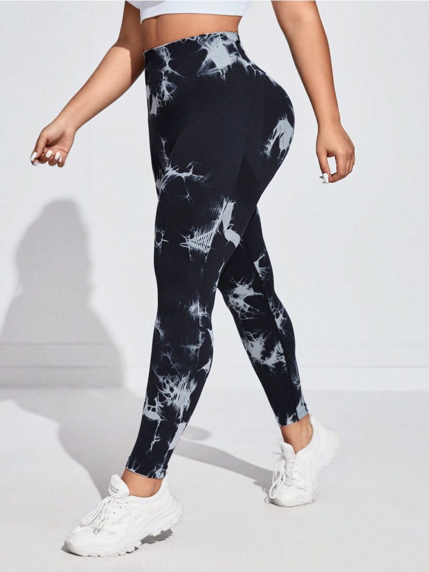 Yoga Basic Plus Size Women's Tie-Dye Seamless Push-Up Yoga Pants