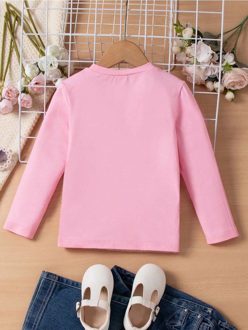 Girls' Round Neck Long Sleeve T-Shirt With Slogan Pattern