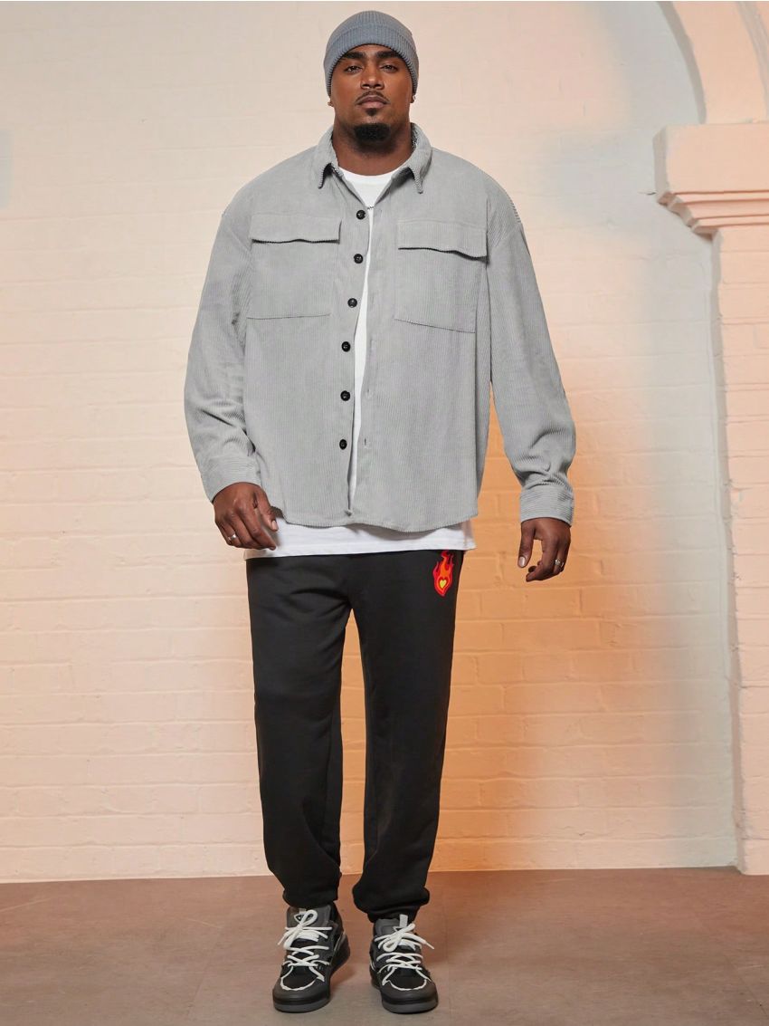 Manfinity Homme Men Plus Flap Pocket Corduroy Shacket