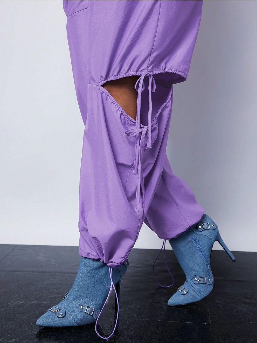 Muted Drawstring Waist Cut Out Knot Pants