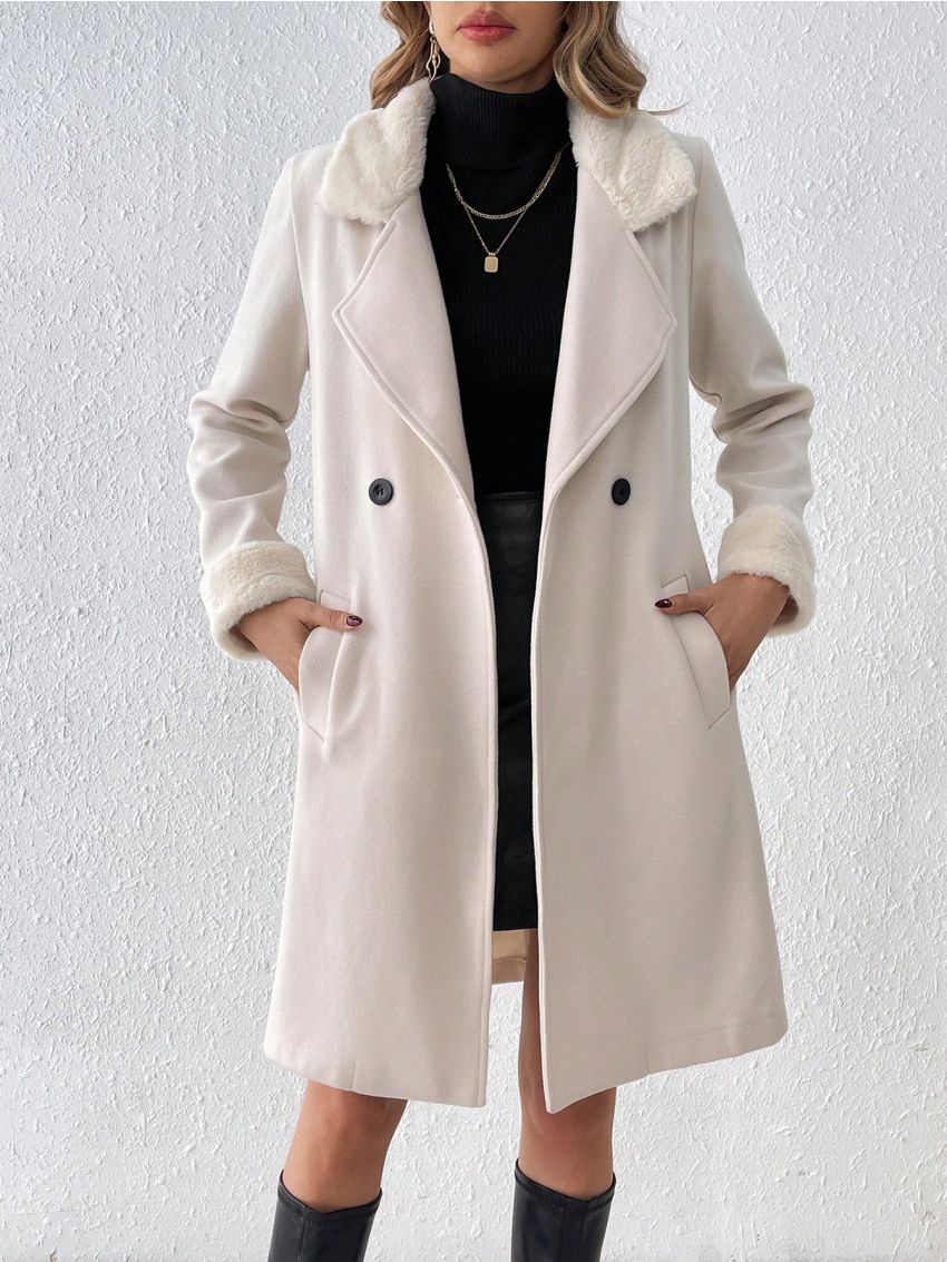 SHEIN Frenchy Women's Patchwork Collar Woolen Jacket With Lapel