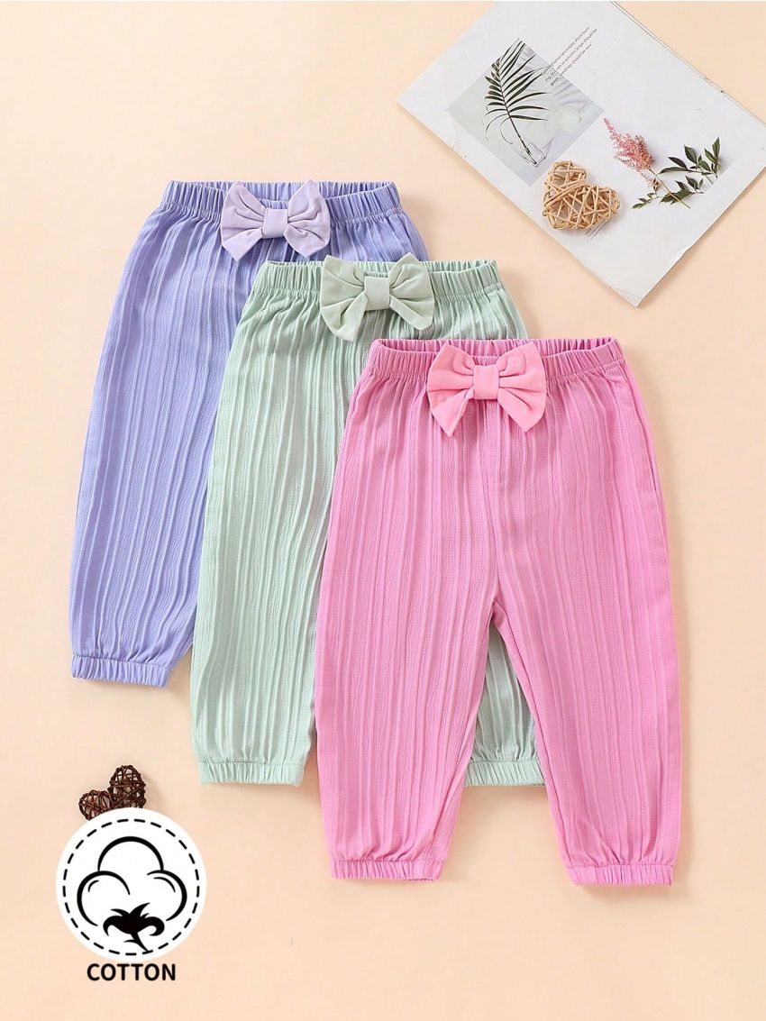 Infant Girls' 3pcs Spring/Summer Outfits With Bow Tie In 3 Colors, Daily Casual And Lovely Bottom Clothes