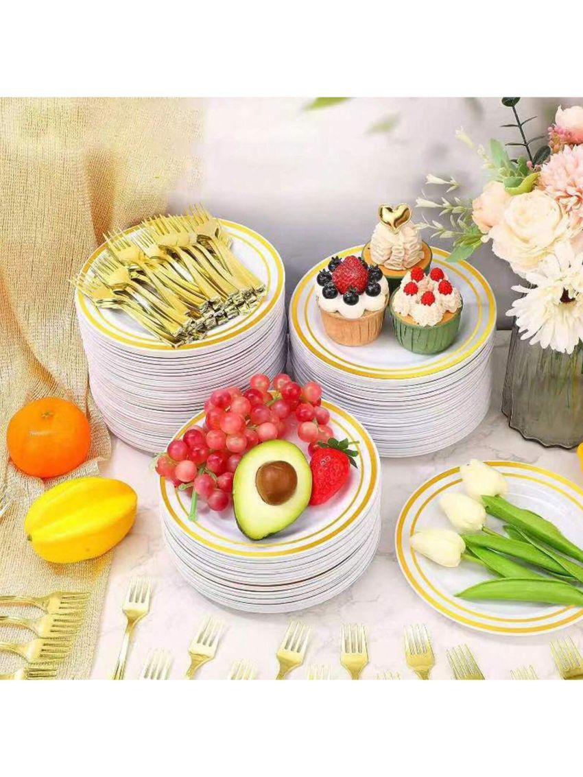 10pcs 19cm Gold Trim Plate