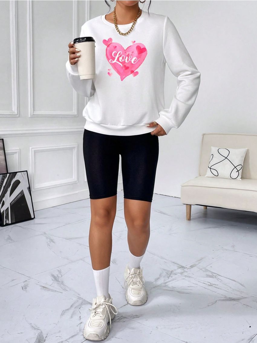 SHEIN Essnce Heart & Letter Graphic Sweatshirt
