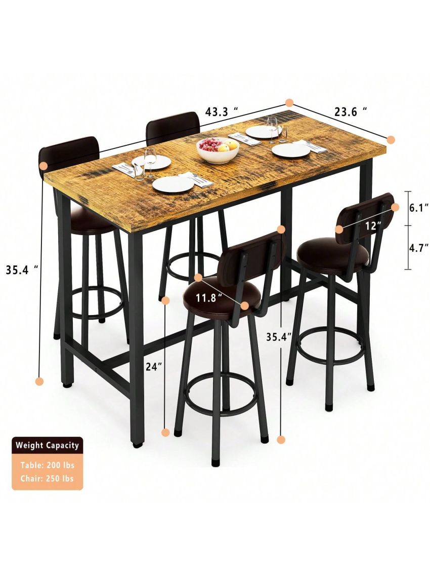5 Piece Dining Table Set, Modern Counter Height Dining Table With 4 Chairs, Wooden Table with 4 PU Upholstered Chairs, Home Kitchen Table and Chairs Set Perfect for Kitchen, Breakfast Nook, Small Spaces