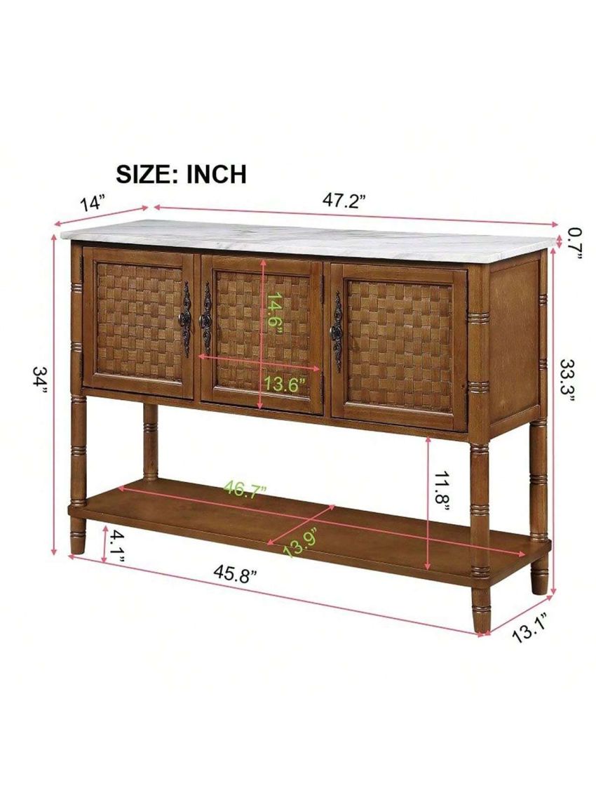 Entryway Table with Artificial Stone Look Tabletop, 47'' Farmhouse & Modern Console Table with Storage, Rustic Sofa Table with Open Shelf for Entry Way, Hallway, Living Room, Oak