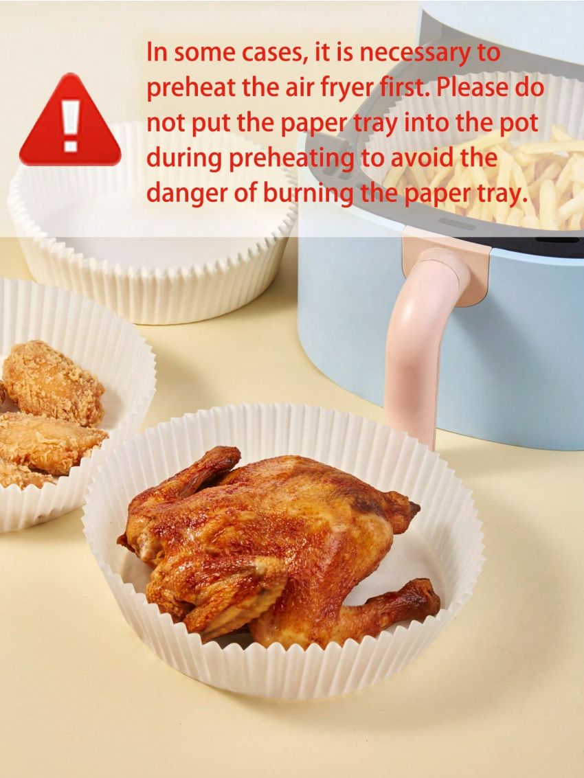 SHEIN Basic living 50pcs Paper Parchment,8inch Air Fryer Liner,Non-Stick Parchment Paper in White color