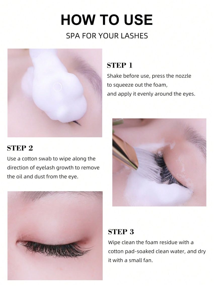 60mL Eyelash Shampoo Foam Lashes Cleanser For Eyelash Extension Gentle Shampoo + Brush for Makeup Remover Paraben & Sulfate & Oil Free for Salon and Home Use (Random Color Brush)