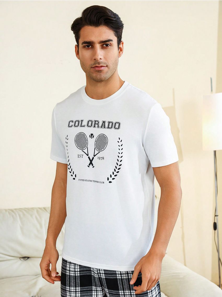 Men's Casual Homewear Top With Graphic Print