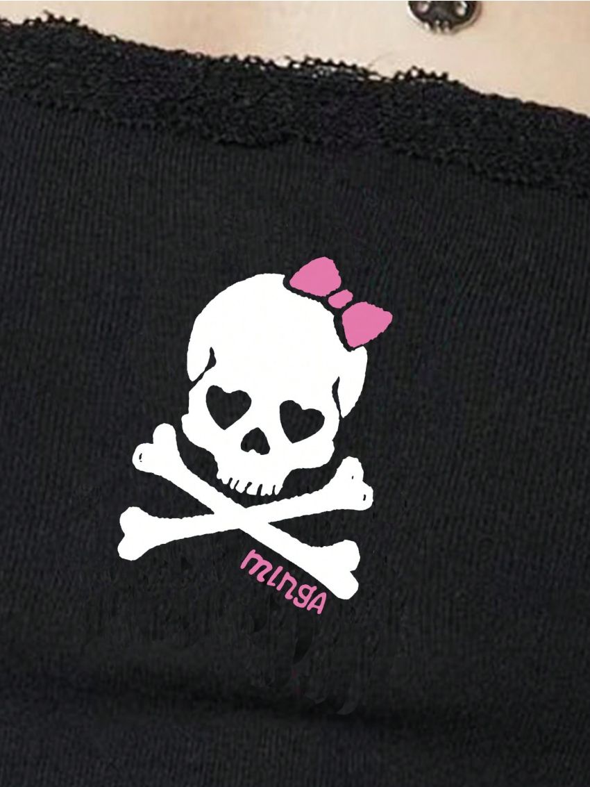 SHEIN EZwear Women's Skull Printed Tank Top With Lace Trim