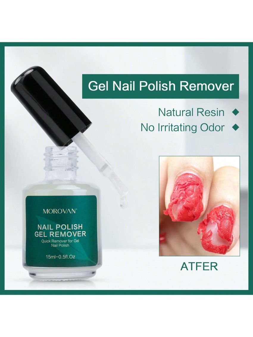 Morovan Gel Nail Polish Remover Kit 2 Pack - 5ml 0.5fl.oz Gel Remover for Nails Set Quick Easy Remove Soak-Off Gel Polish Remover Cuticle Pusher Peeler Cuticle