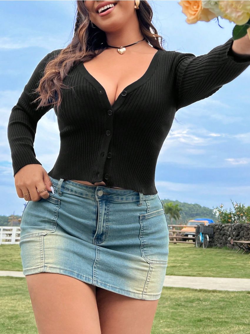 Women's Plus Size Button Up Cardigan Sweater