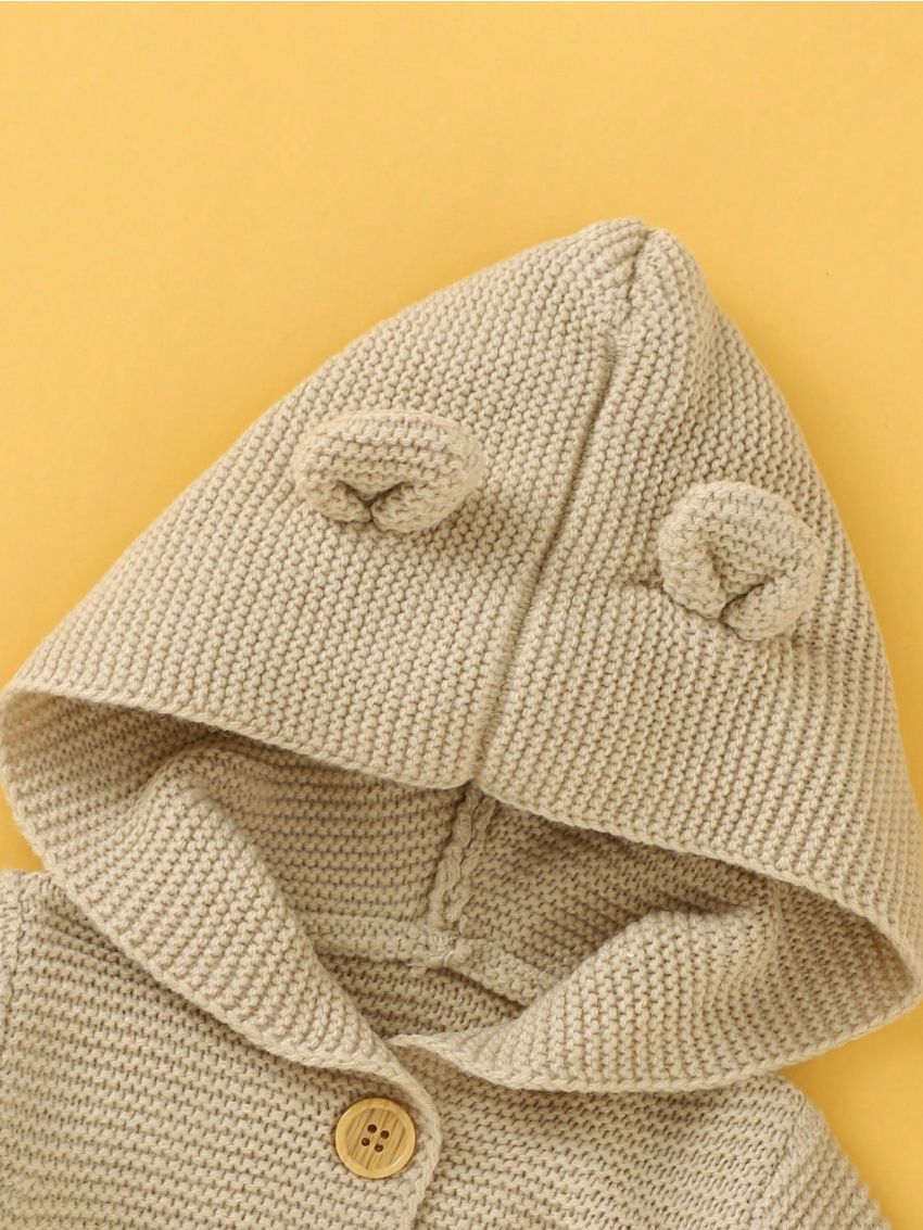 Baby Boy Pocket Front 3D Patched Hooded Cardigan