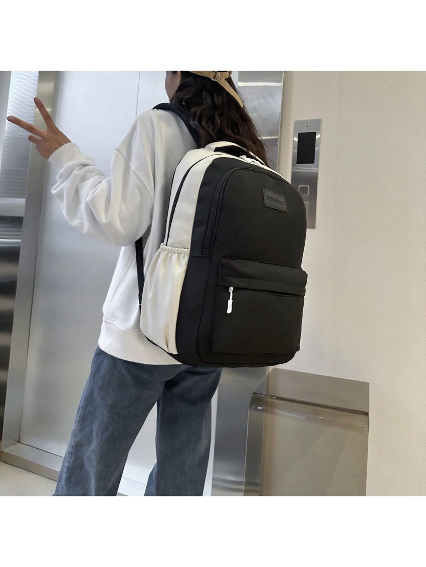 Campus Style Color Block Backpack With Simple Design, Fashionable And Multi-functional, Large Capacity
