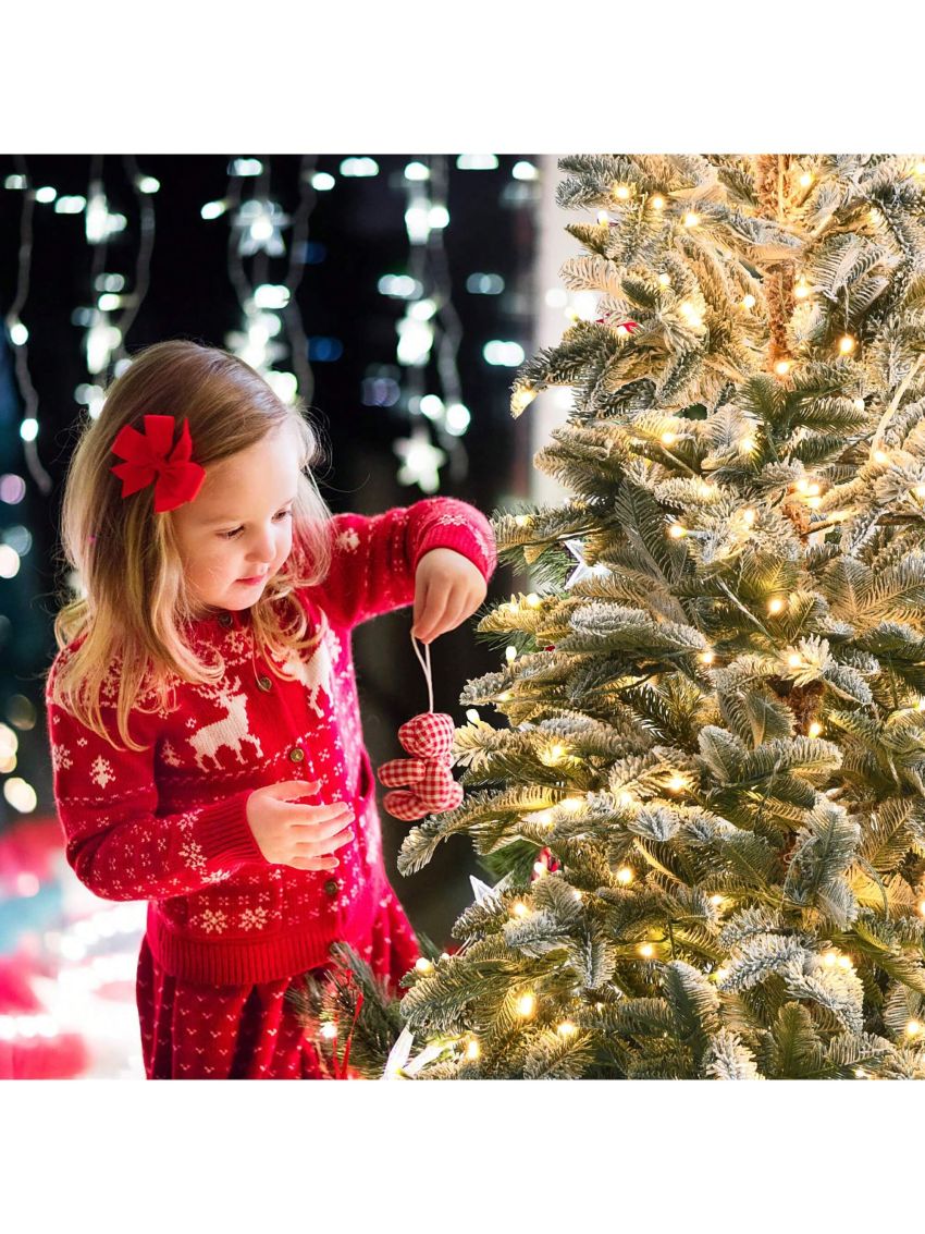 6ft Pre-Lit Artificial Hinged Pencil Christmas Tree Snow-Flocked w/ Metal Stand