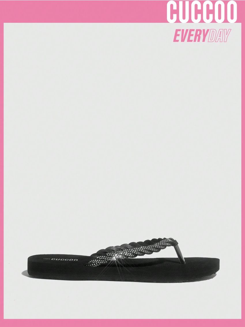 Cuccoo Everyday Collection Women Rhinestone Decor Flip Flops, Fashion Beach Flip Flops
