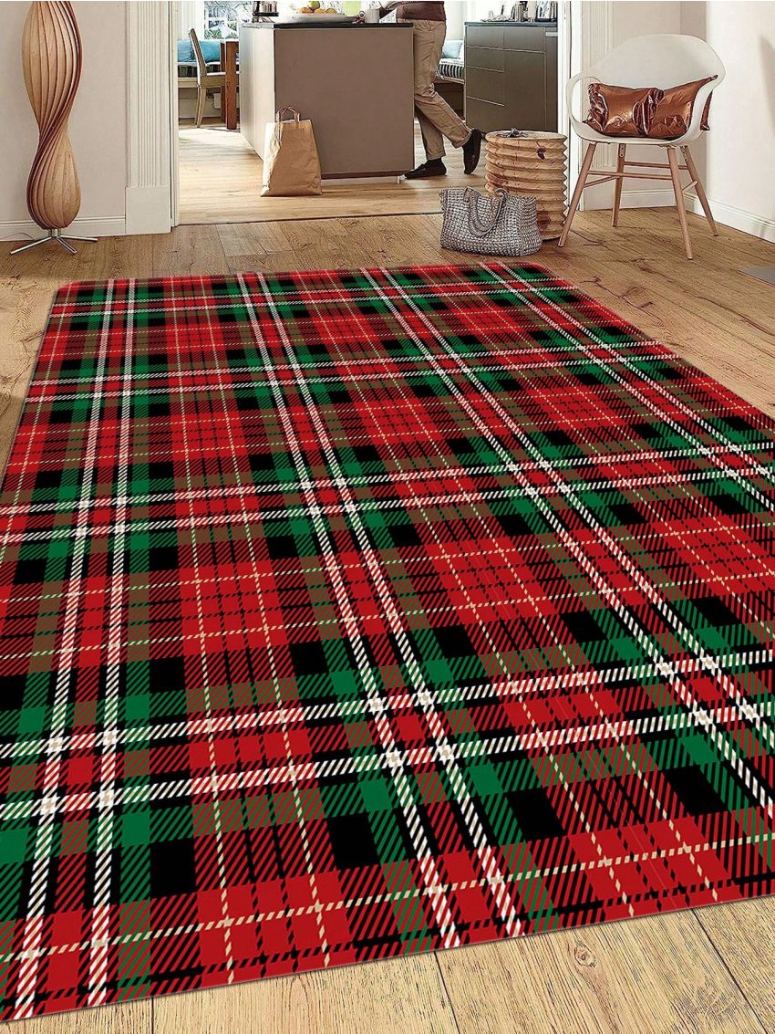 1pc Nordic Style Soft Carpet For Home Decoration, Outdoor Balcony, Retro Striped Checkered Carpet, Christmas Decoration, Living Room Modern Luxury Decor, Sofa, Table, Large Area Carpet, Bathroom Mat, Room Decor Area Rug