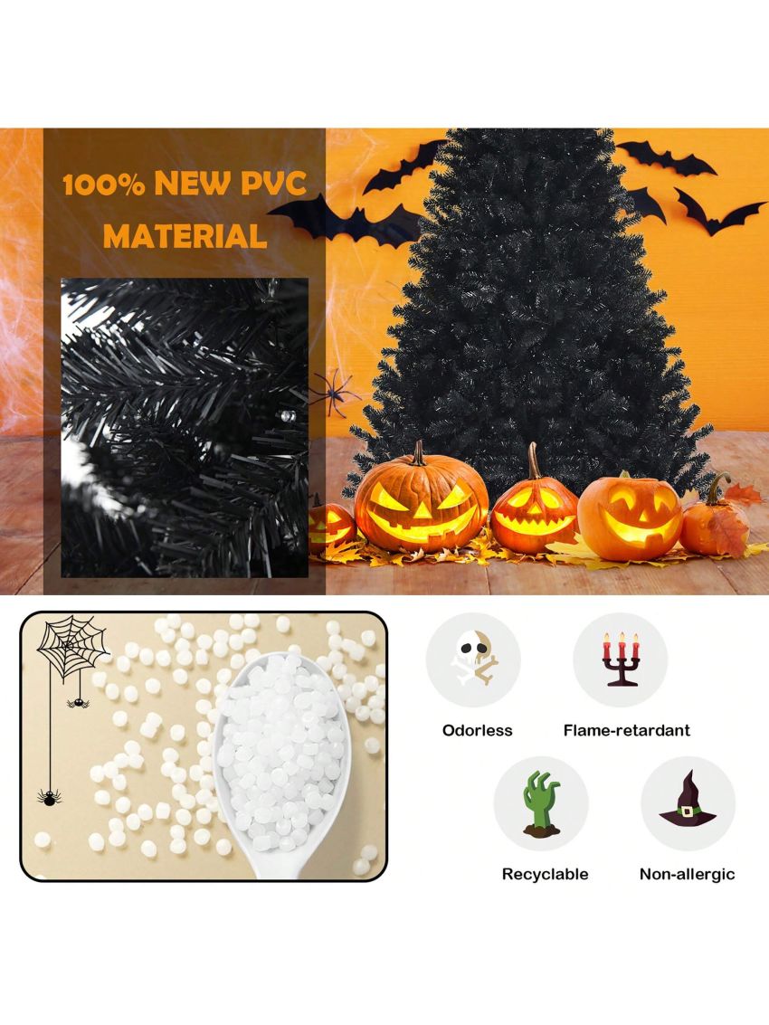 Costway 6ft Pre-lit PVC Christmas Halloween Tree Black w/ 250 Purple LED Lights