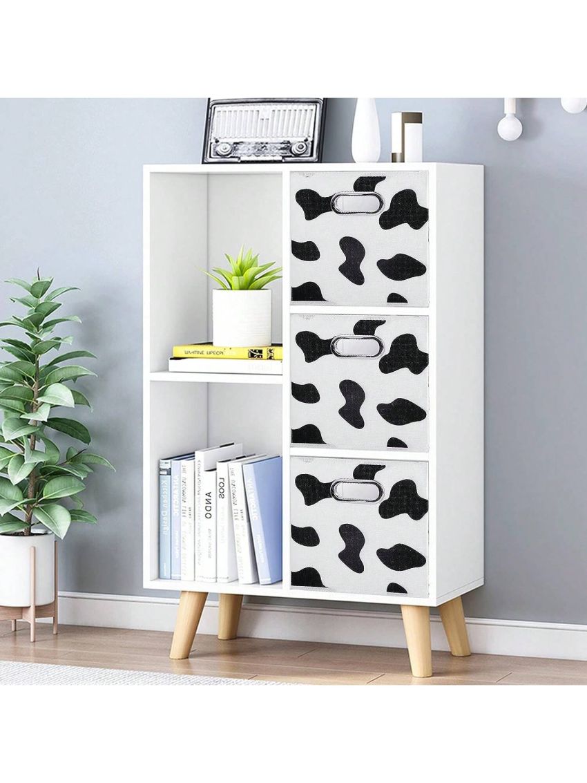 2Pcs Storage Cubes Set Cow Print Large Cotton Linen Storage Bins Boxes Baskets with Handles Foldable Closet Shelf Organizer Container for Home Office