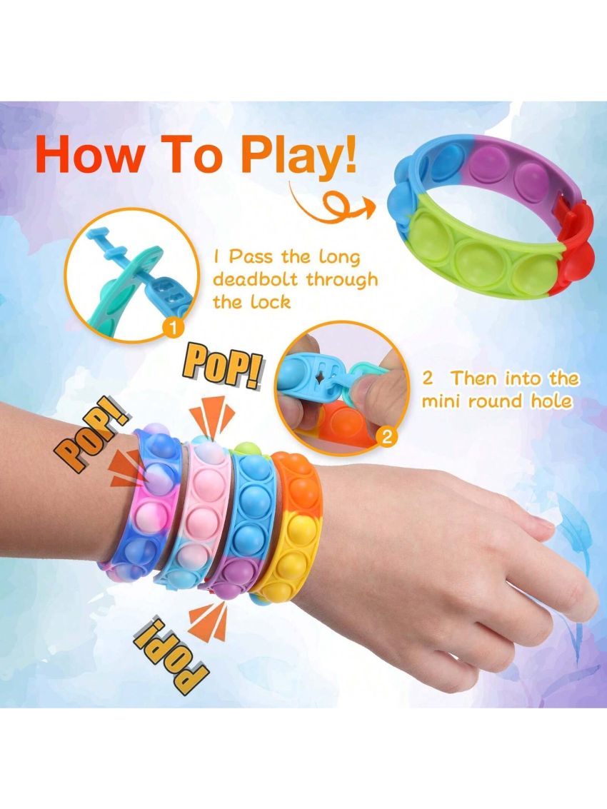 24pcs/set Stress Relief Bracelet Toy, Mini Silicone Puzzle Toy And Keychain Fidget Toy