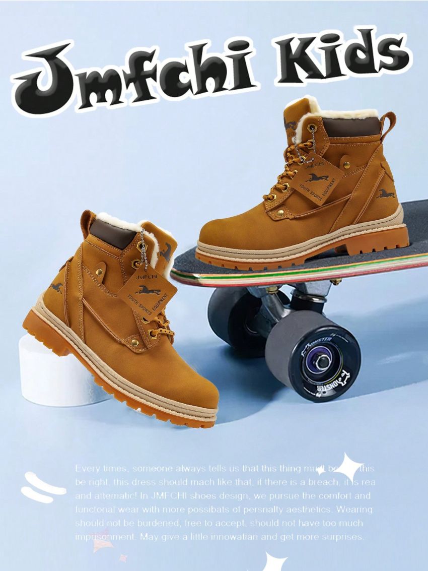 JMFCHI Kids Hiking Boots Boys Snow boots for Kids Waterproof Winter for Girls Warm Fur Lined Slip Resistant Outdoor Yellow