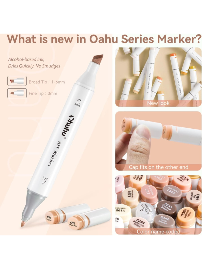 Ohuhu Alcohol-based Markers Skin Tones Double Tipped Skin Color Art Marker Set for Artists Adults Coloring - 36 Skin-Tone Colors for Portrait Illustration- Chisel & Fine - Oahu of Ohuhu Markers