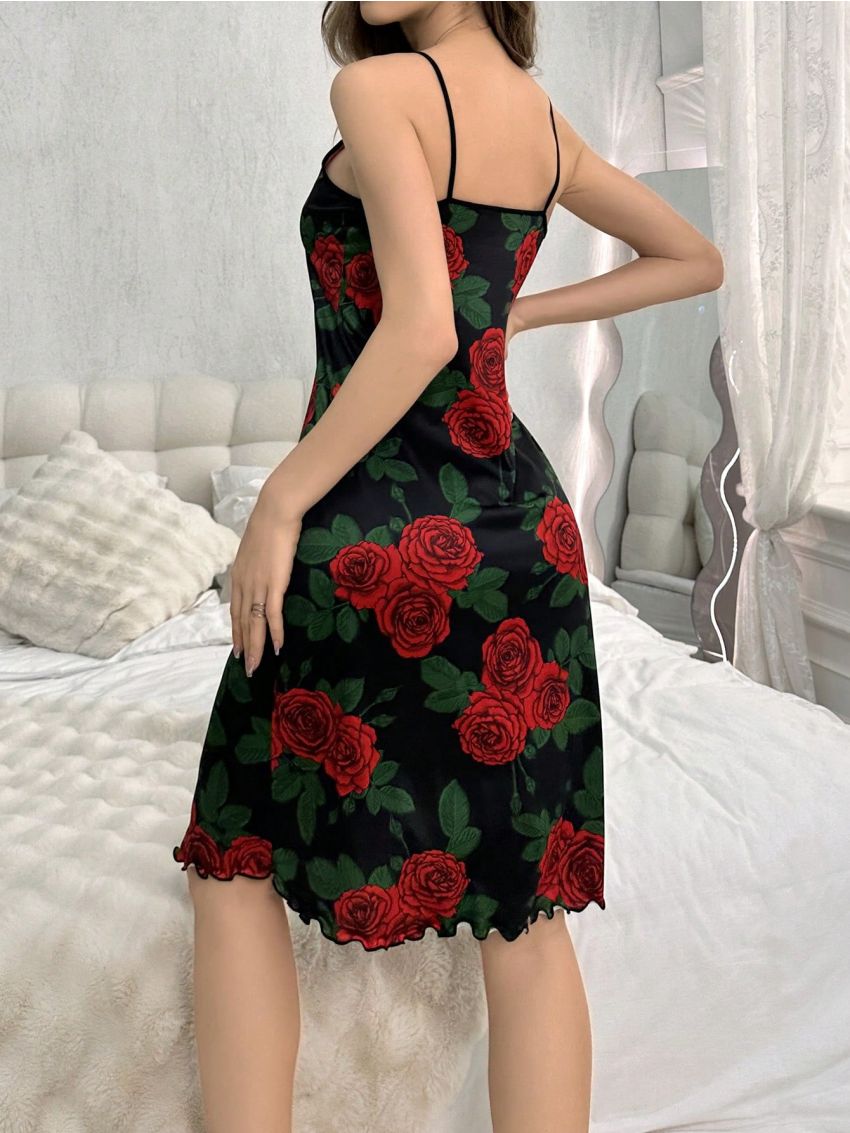 Ladies' Floral Printed Spaghetti Strap Nightgown