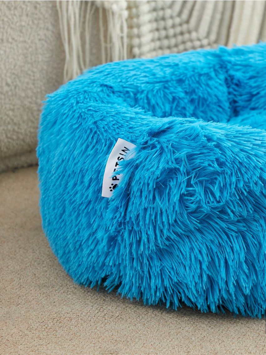 PETSIN Blue Plush & Washable Pet Bed Round Cushion, Suitable For Cats And Dogs For Deep Sleep And Warmth