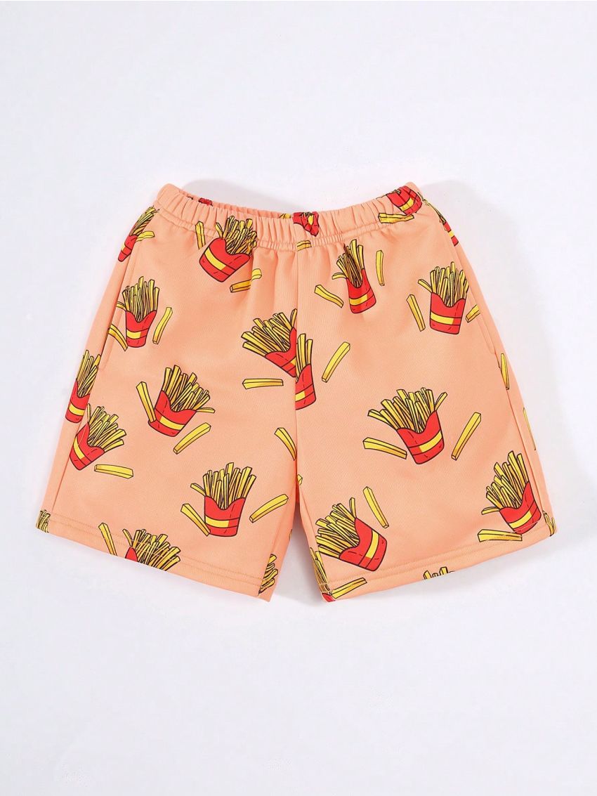 SHEIN Kids QTFun 3pcs/Set Toddler Boys' Breathable And Comfortable Shorts Printed With Hamburgers, Cola, And Fries Pattern For Spring And Summer