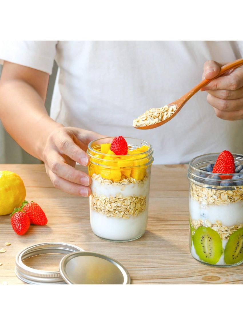 16oz - 8pcs Mason Jars with Lids and Seal Bands Glass Canning DIY Jars for Pickling, Jam, Jelly, Honey, Salad, Desert, Shower Wedding Favors