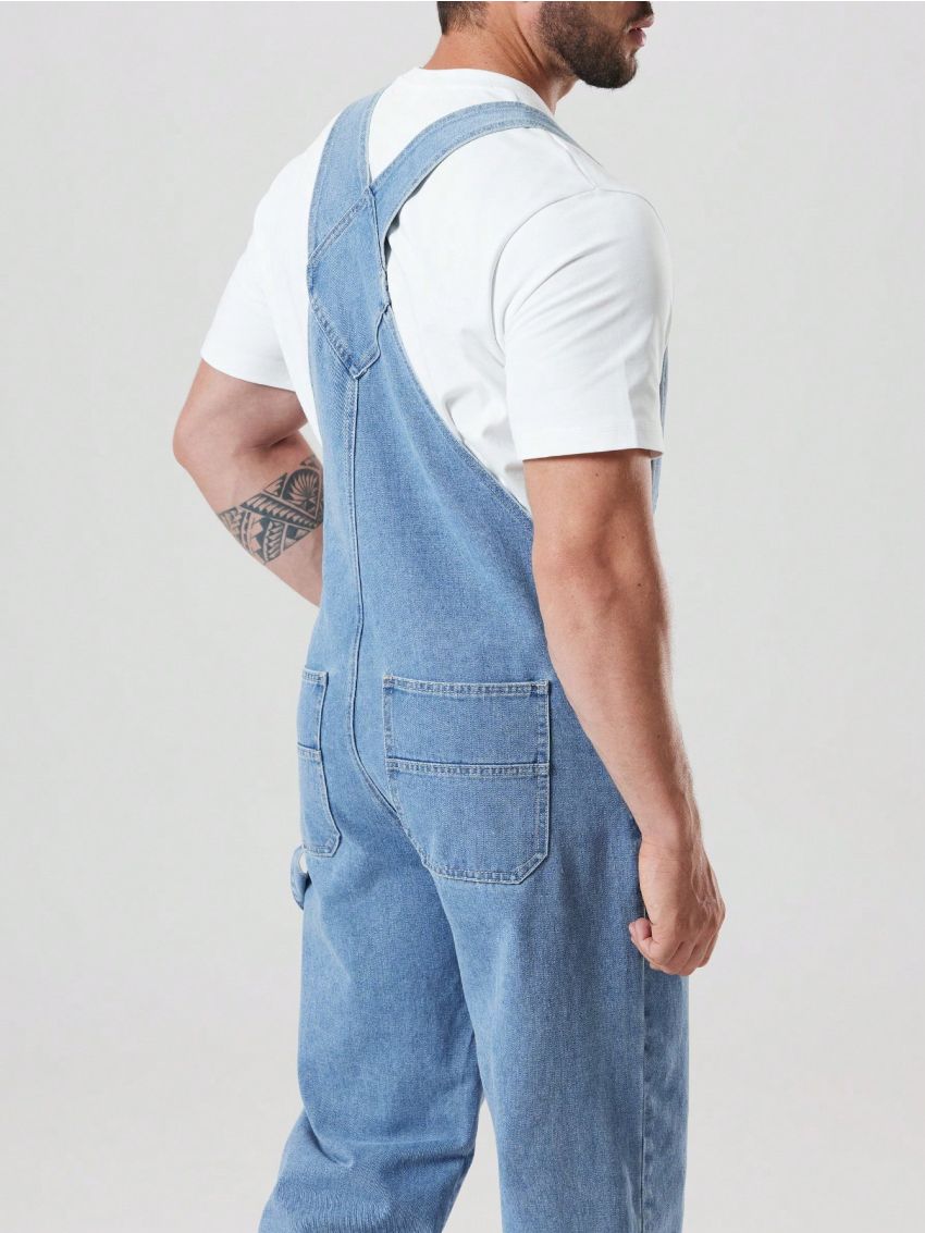 Extended Sizes Men's Plus Size Casual Solid Color Denim Overalls