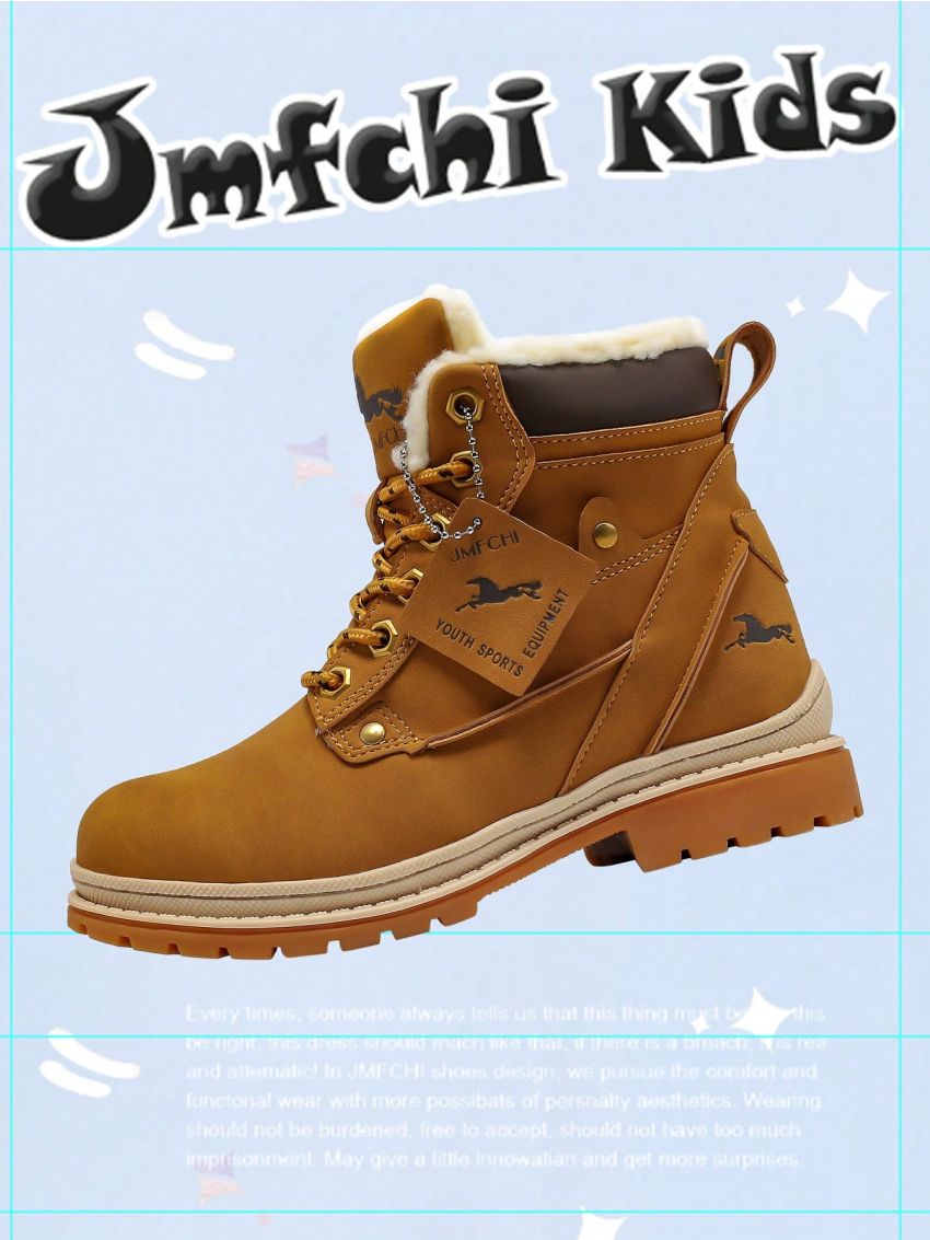 JMFCHI Kids Hiking Boots Boys Snow boots for Kids Waterproof Winter for Girls Warm Fur Lined Slip Resistant Outdoor Yellow