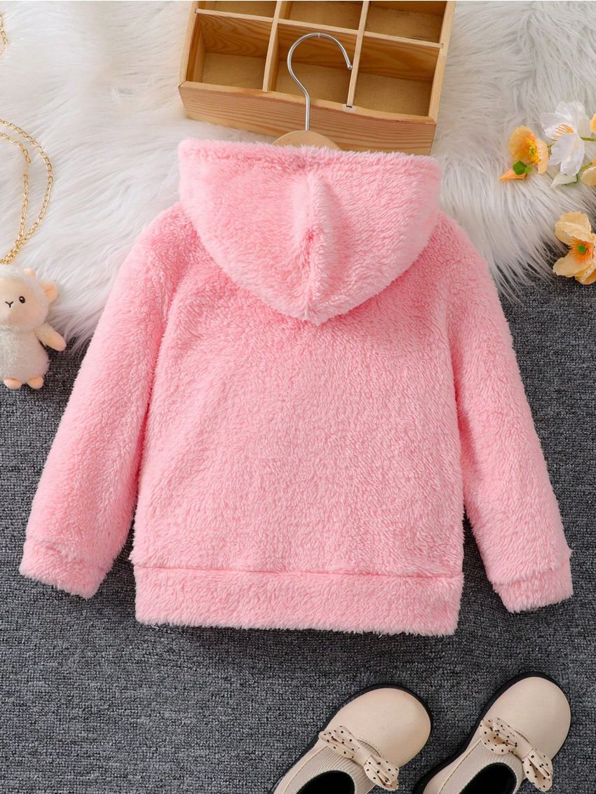 SHEIN Kids EVRYDAY Girls' Hooded Zip-up Plush Jacket For Toddler