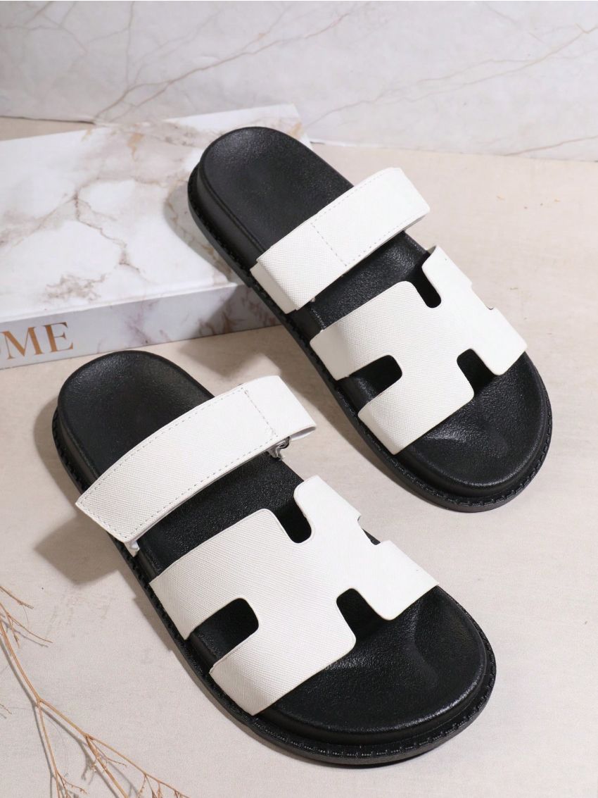 Women's White/Black All-Match Flat Sandals