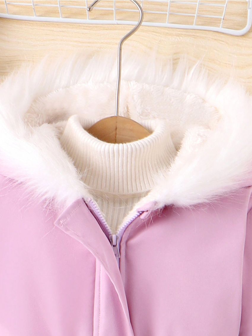 SHEIN Kids CHARMNG Girls' Casual Lovely Warm Hooded -padded Jacket For Fashion Trend