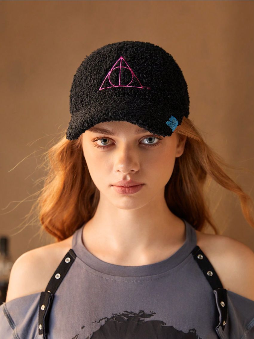 HARRY POTTER X SHEIN Deathly Hallows Black Plush Baseball Cap