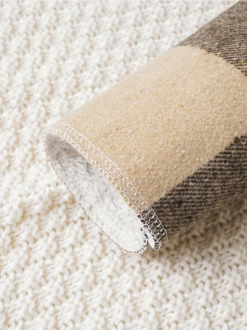 Baby Girl Plaid Print Borg Collar Overcoat