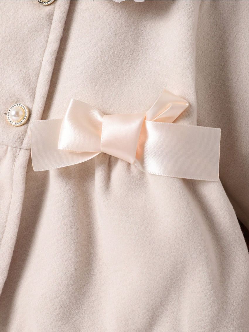 Baby Girl Contrast Lace Bow Front Overcoat & Hat