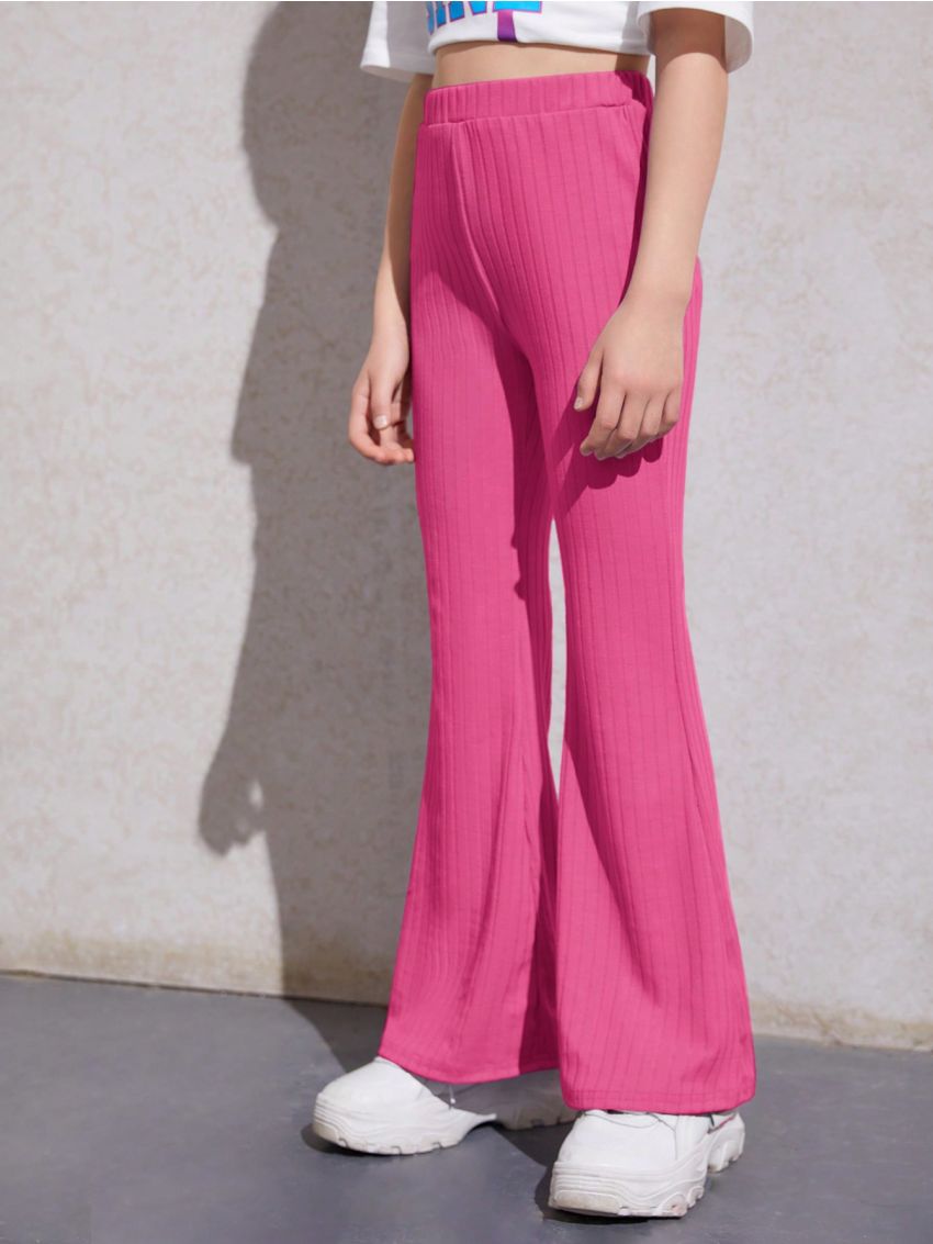 SHEIN Kids EVRYDAY Tween Girls' Knitted Flare Sports Casual Pants