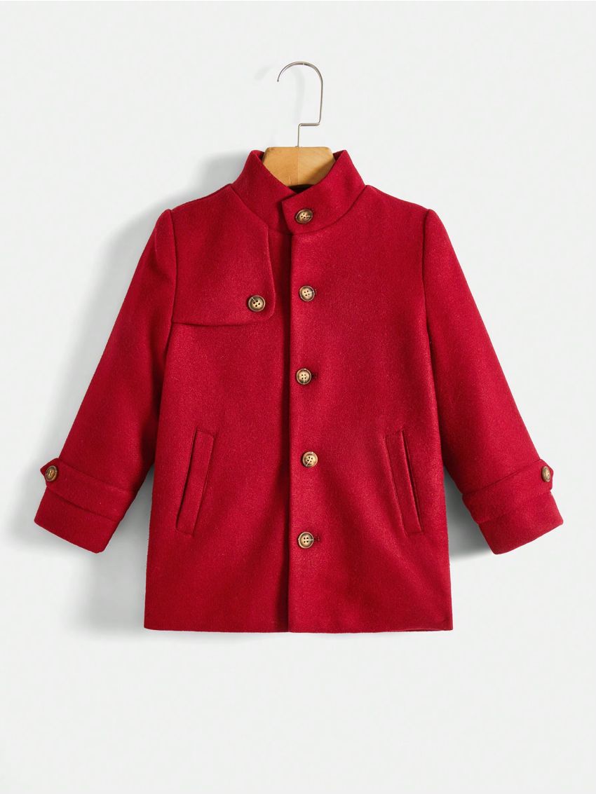 SHEIN Boys' Gentleman Style Casual Buttoned Woolen Coat With Upturned Collar