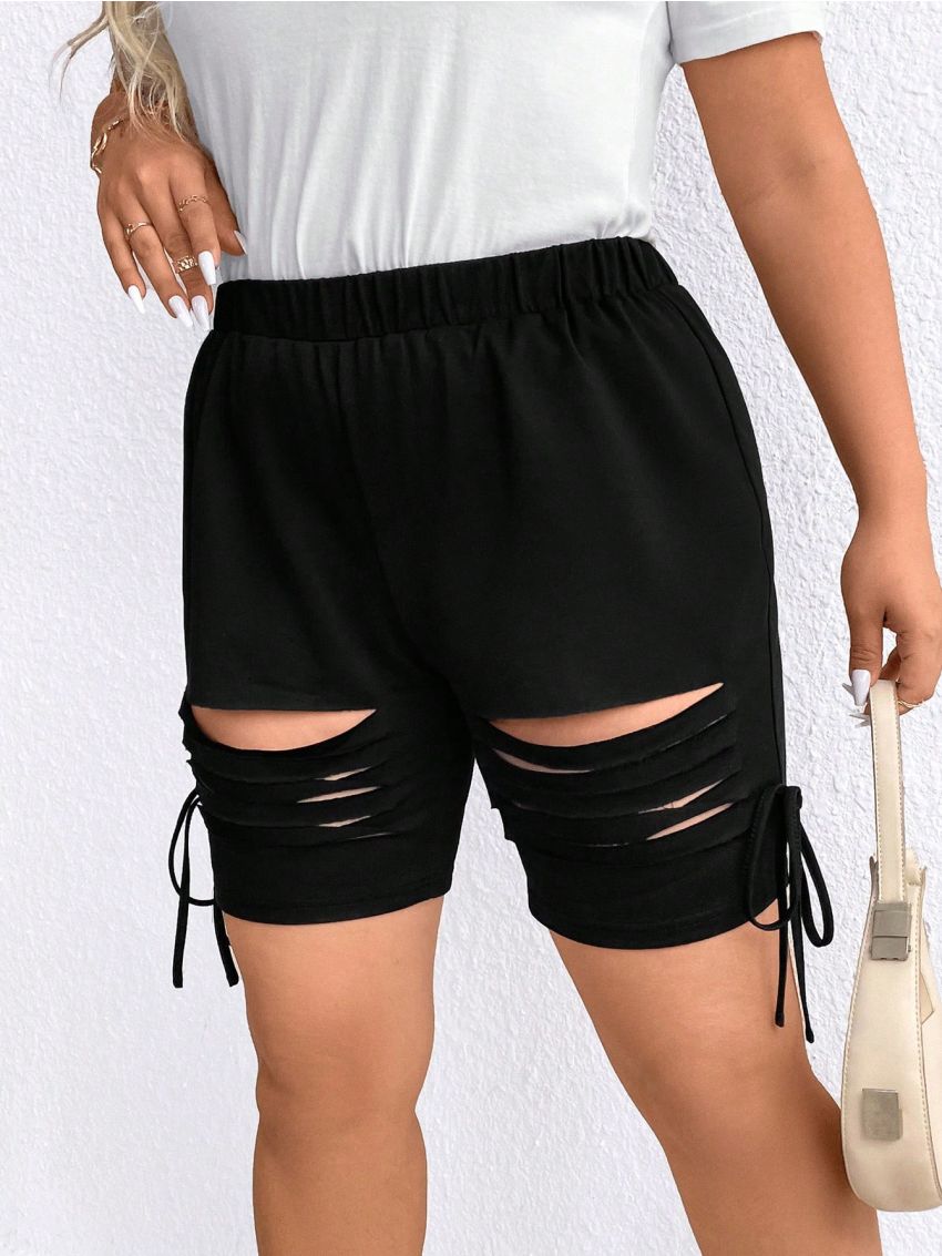 SHEIN LUNE Plus Size Women's Elastic Waist Hollow Out Shorts