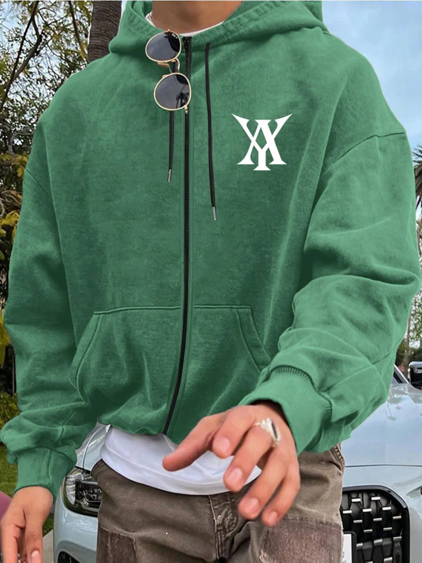 Manfinity Sporsity Men's Printed Kangaroo Pocket Zip Up Hoodie