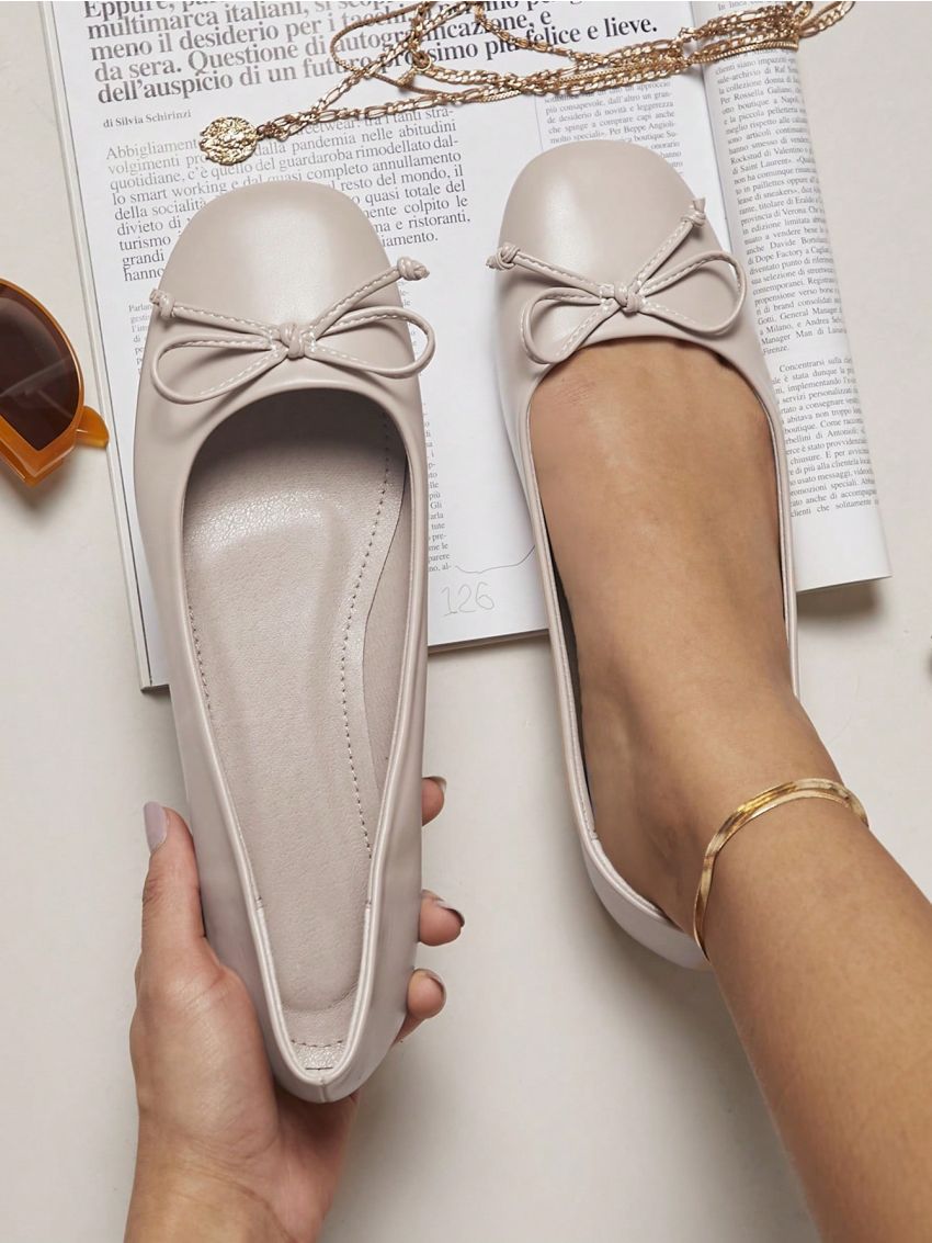 Bow Decor Square Toe Ballet Flats