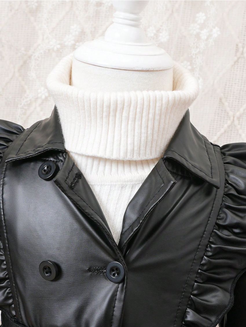 Black Windproof Baby Coat (the Belt Is A Photographic Prop And Is Not Included In The Product)