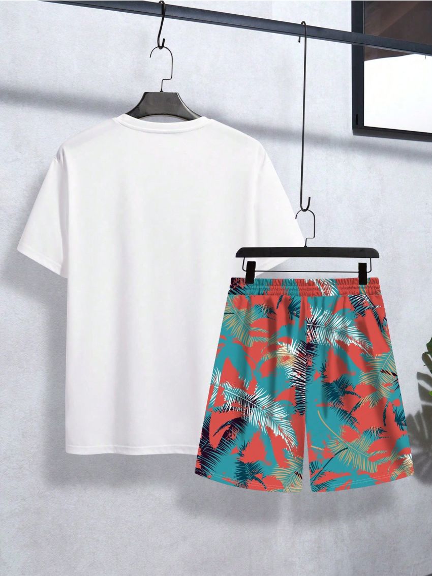 Men'S Coconut Tree Print Short Sleeve Set