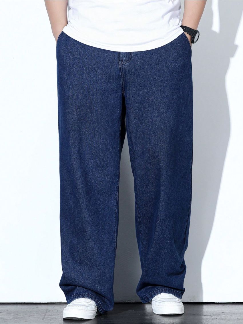 Manfinity LEGND Men's Plus Size Solid Color Straight Leg Jeans With Pockets