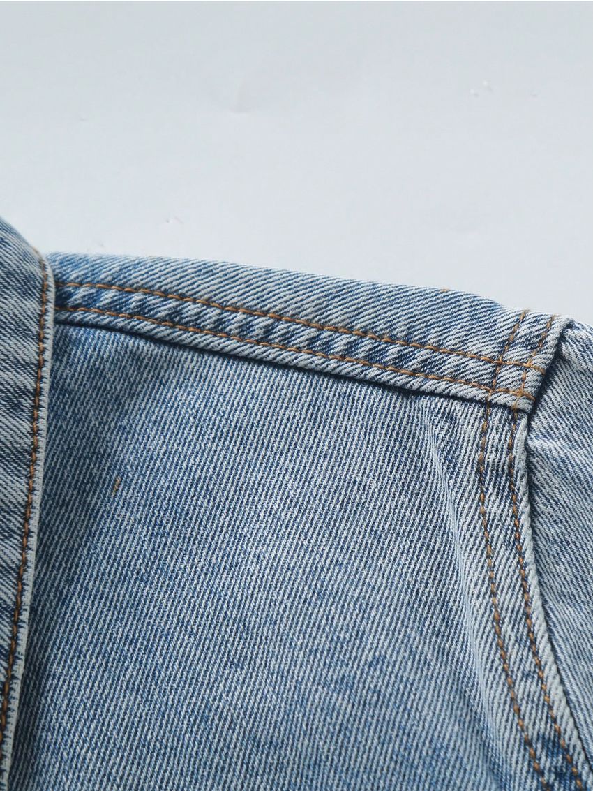 Teen Girls' Casual Basic Short Denim Biker Jacket For Daily Wear